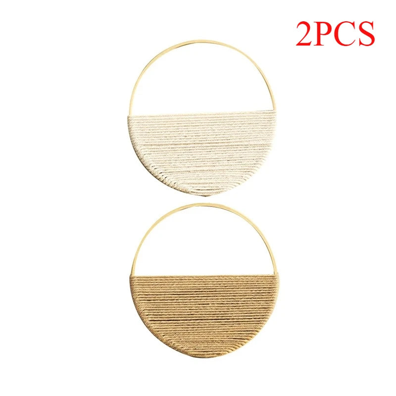 décorations murales bohèmes demi cercle cordage texturé blanc beige doré minimaliste