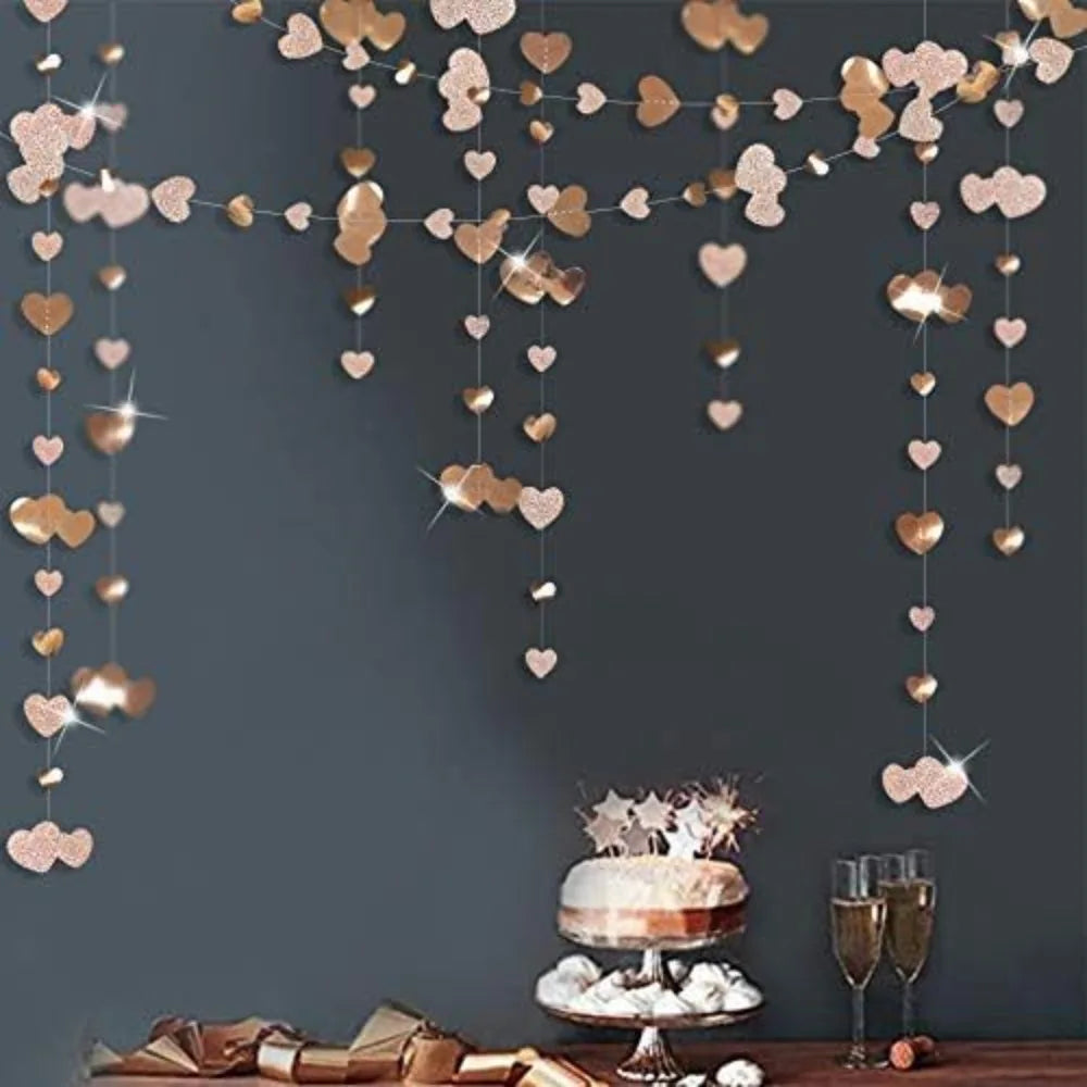 guirlande suspendue coeurs brillants mariage saint valentin rose rouge or blanc festive