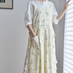 tablier coton fleurs vintage beige poche romantique opacité fixations élastiques cuisineversible