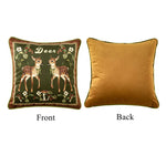 housse velours cerf motif floral farmhouse deco verte marron beige carré 45cm