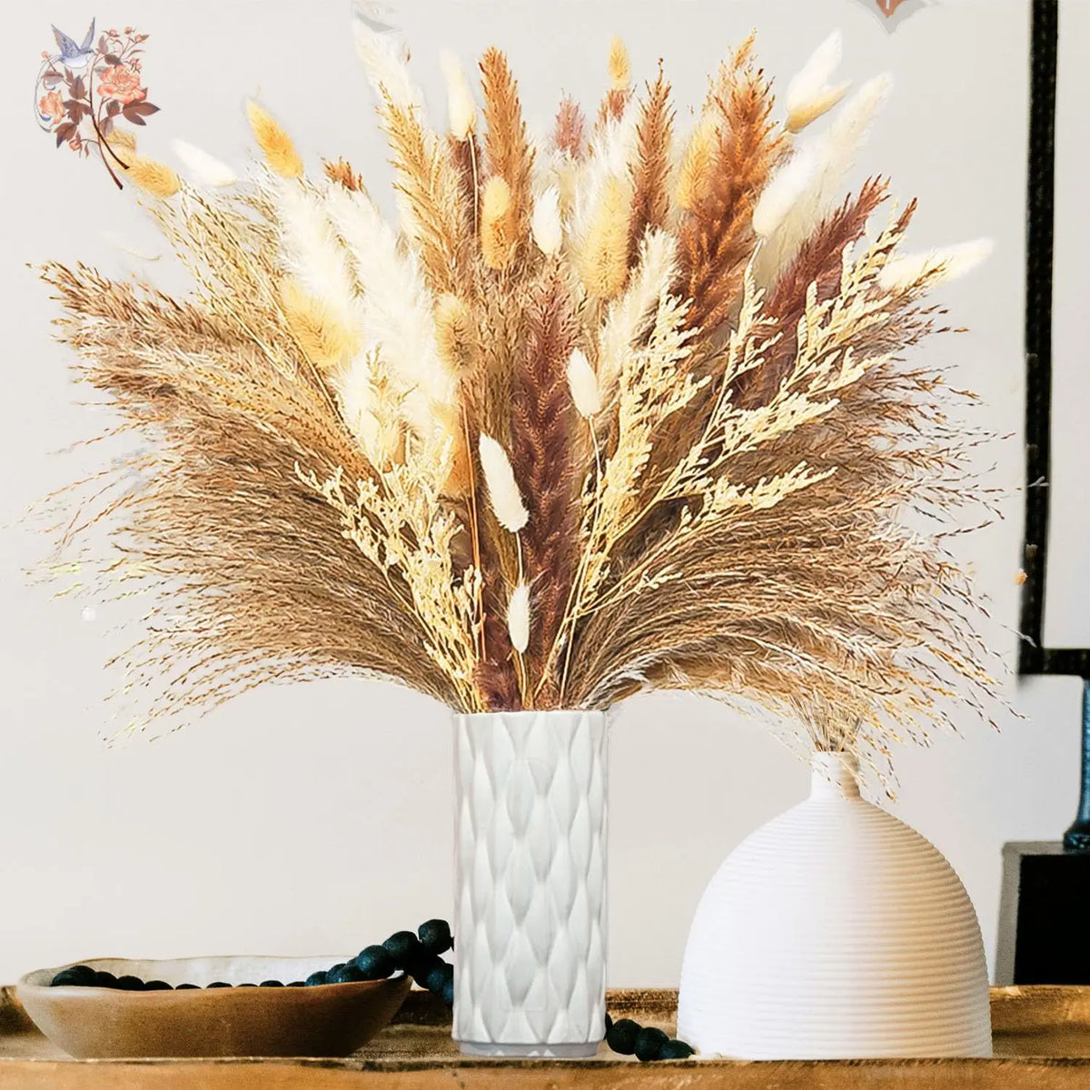 bouquet fleurs séchées pampas beige marron blanc naturel rustique décoration maison mariage anniversaire fête