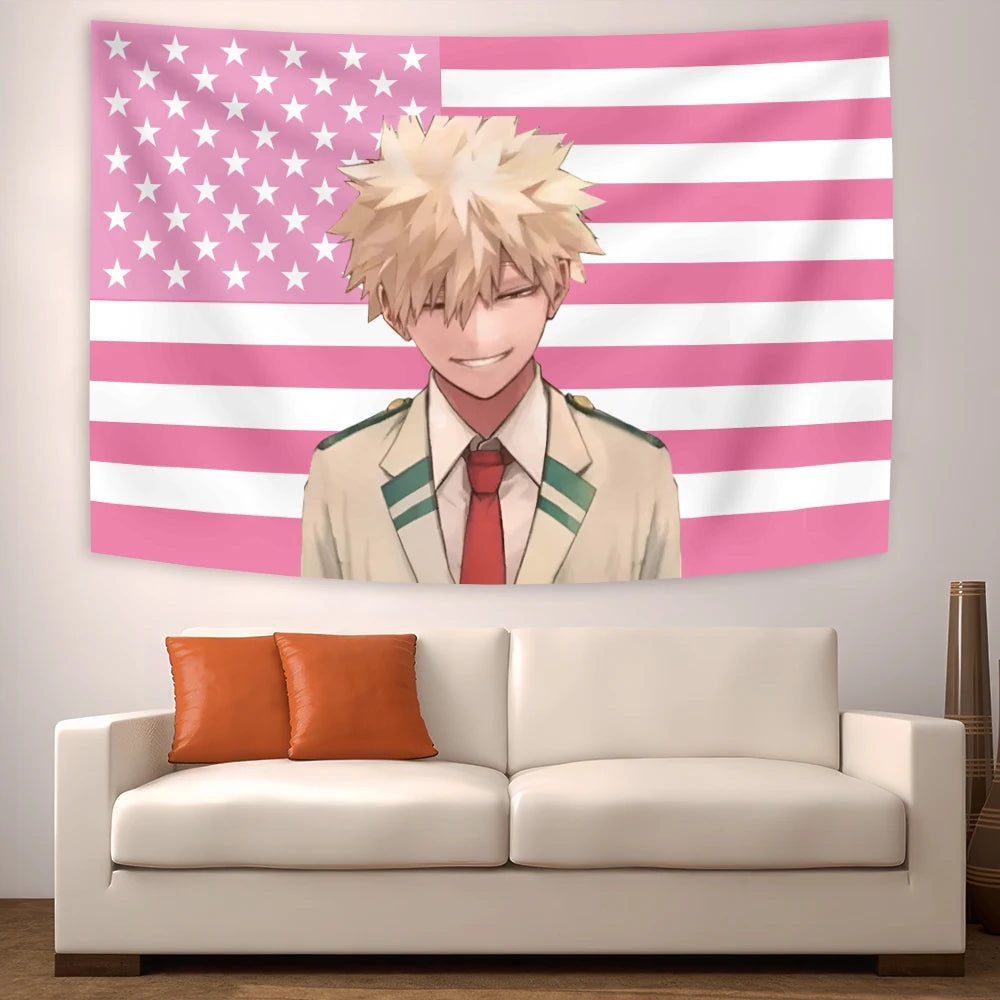 tapisserie moderne rose blanche dessin animé rayures personnage héros drapeau chambre coucher salon
