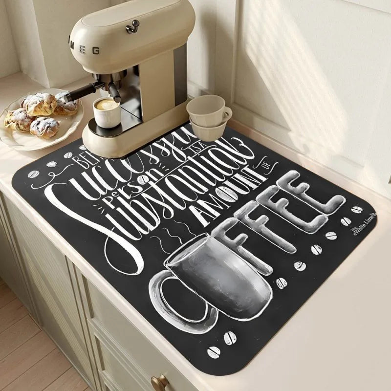tapis cuisine noir décoratif espresso séchage vaisselle antidérapant absorbant moderne table