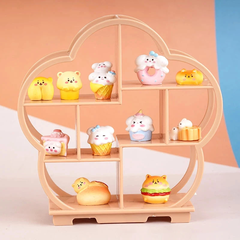 étagère bois figurines animaux gâteaux bonbons minimaliste moderne decoration intérieure brun beige naturel