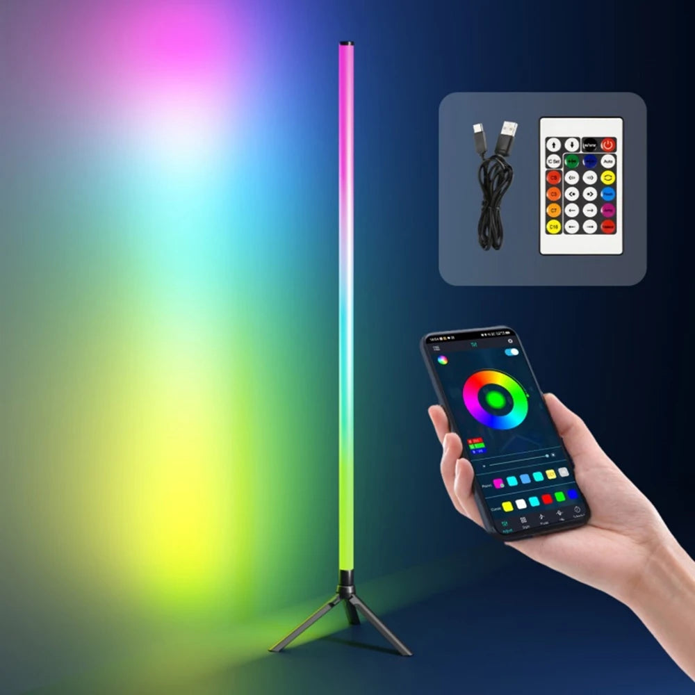 lampe sol led rgb cct moderne 24 touches télécommande câble usb blanc lisse