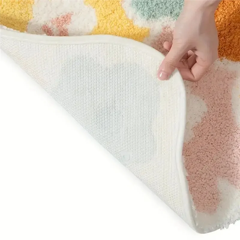 tapis bain fleurs colorées coton doux moderne blanc vert jaune orange rose bleu adhésif