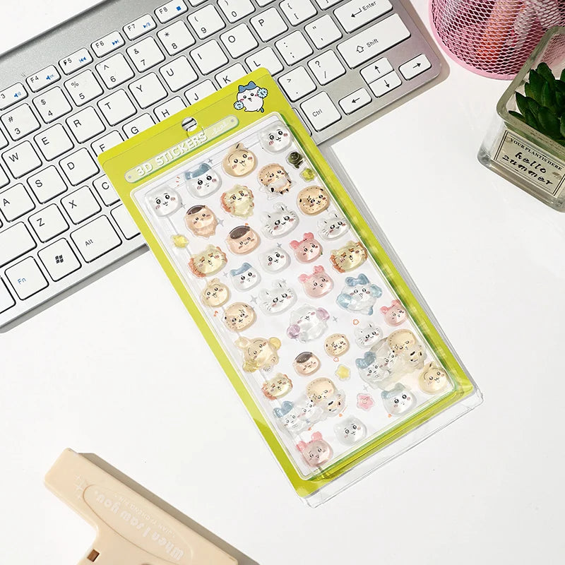 sticker 3d mignon animaux expressions différentes blanc bleu rose jaune gris vert clair cartoon
