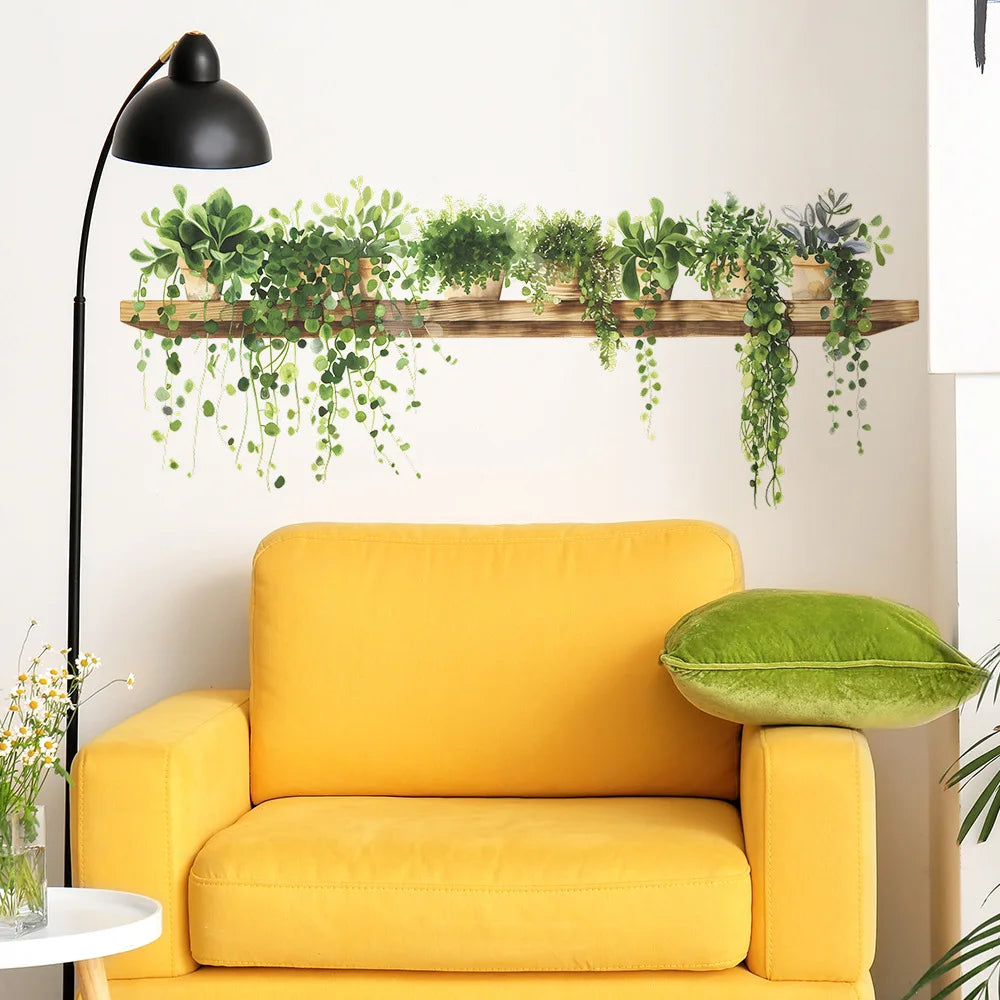 étagère murale moderne rustique bois naturel plante verte artificielle 90cm 39cm chambre salon