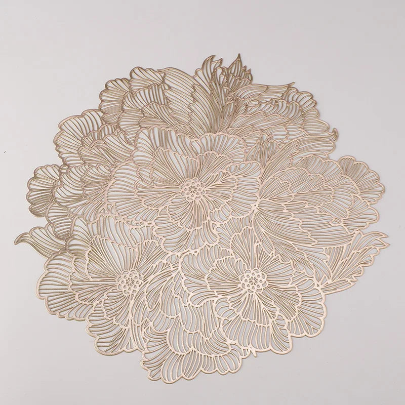 serviettes table rondes pvc fleurées classiques 38cm beige gris clair doré élégantes 10 pièces