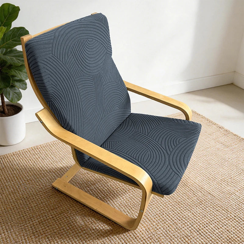 coussin chaise moderne poche bleu marine motif feuilles vert olive rayures