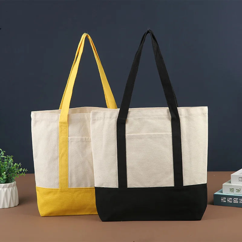sac main toile blanc doux décontracté polyvalent sans poche ouvert étudiante plage camping voyage
