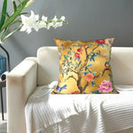 coussin pastoral fleuri oiseaux or rouge rose bleu vert polyester amovible lavable lit chambre