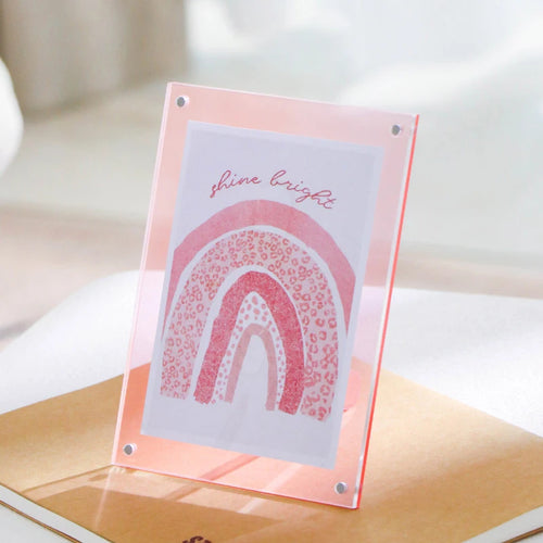 cadre photo acrylique moderne jaune bleu rose motifs floraux abstraits translucide maison