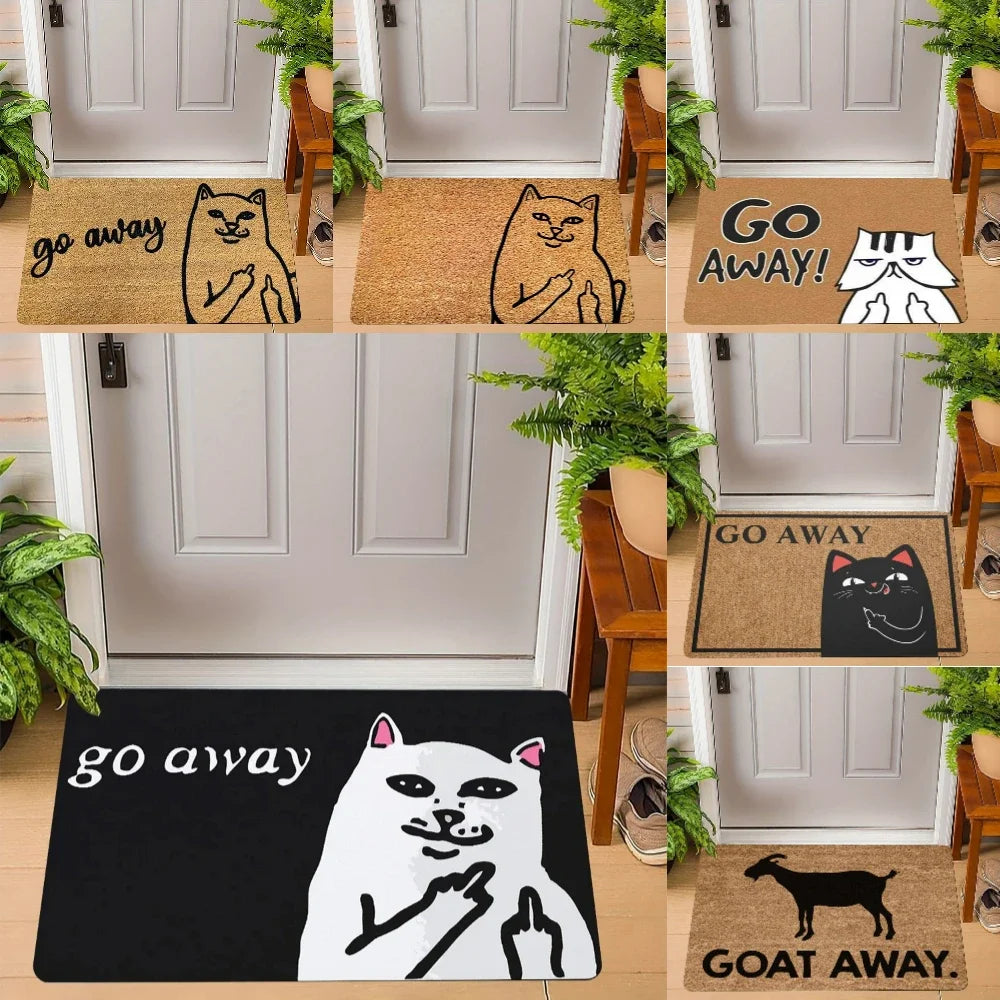 tapis d'entrée moderne chat go away antidérapant marron noir blanc humoristique 40x60cm
