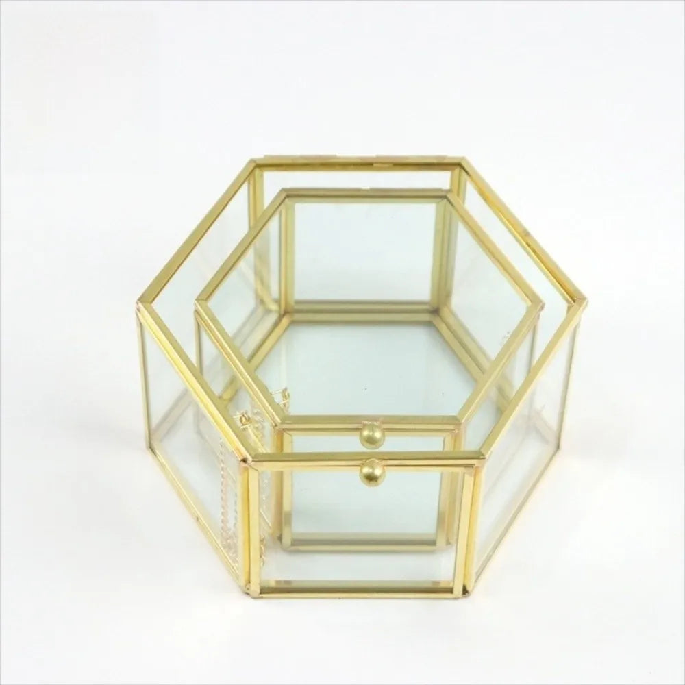 boîte bijoux or transparent moderne hexagonale chaîne porte bijoux voyage festival