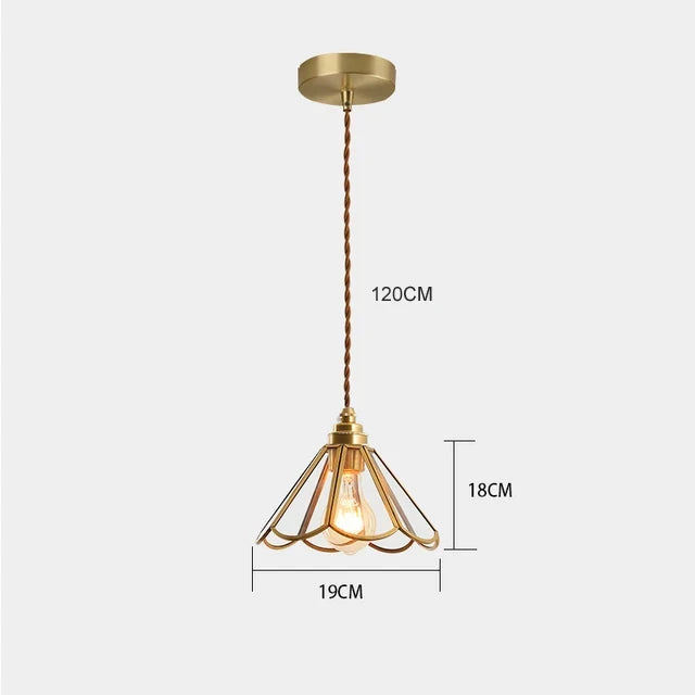 suspension lumineuse verre teinté art deco or marron bleu clair motifs géométriques opacité chaînes