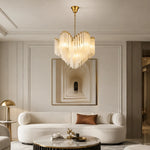 Suspension lumineuse moderne verre froissé blanc doré interrupteur tactile 120cm