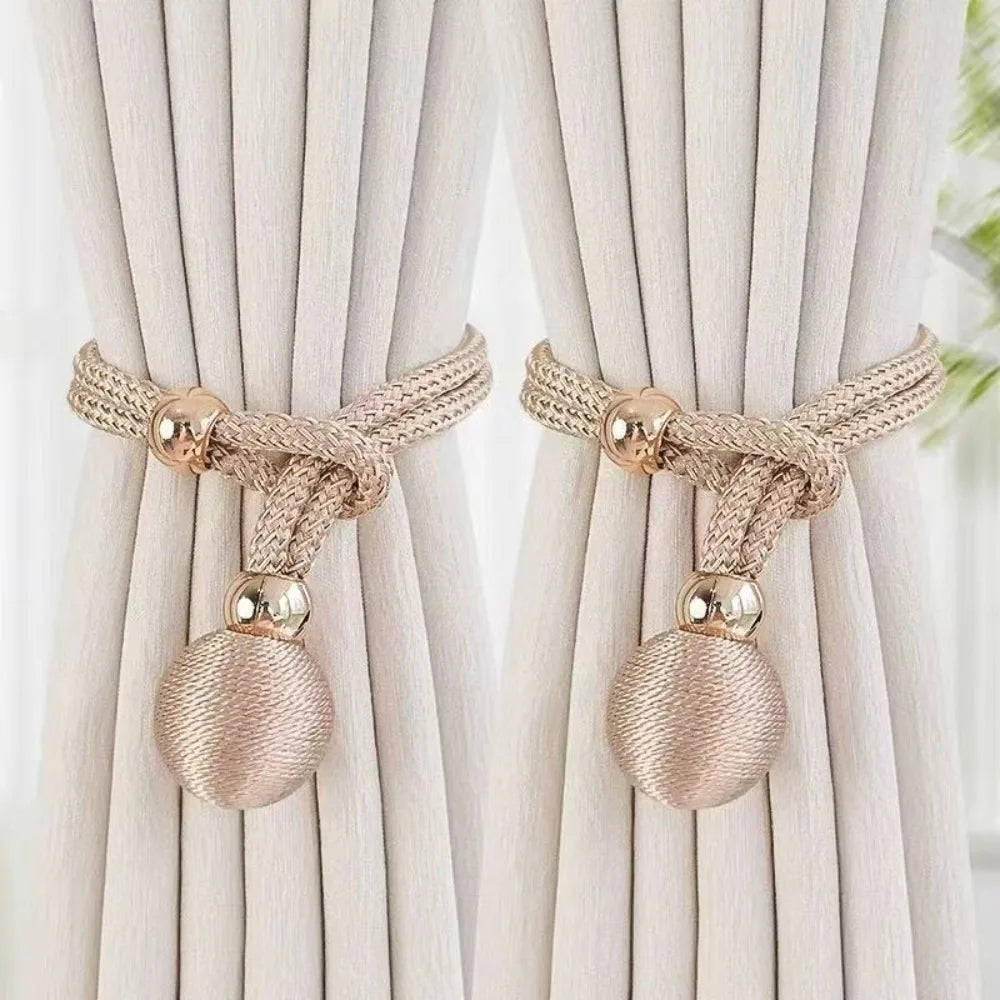 rideaux sangles ajustables pendentif boule dorée attache simple moderne coton polyester beige gris marron