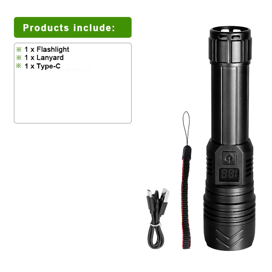 lampe torche rechargeable noire texturée moderne intense réglable trois modes batterie intégrée led zoomable
