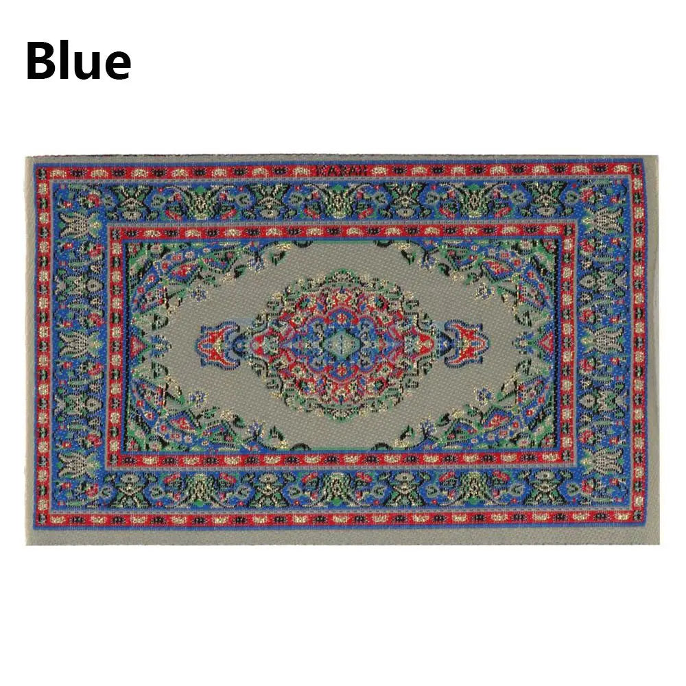 tapis traditionnel orné franges rose rouge bleu doré ciel bleu classique 10x17cm