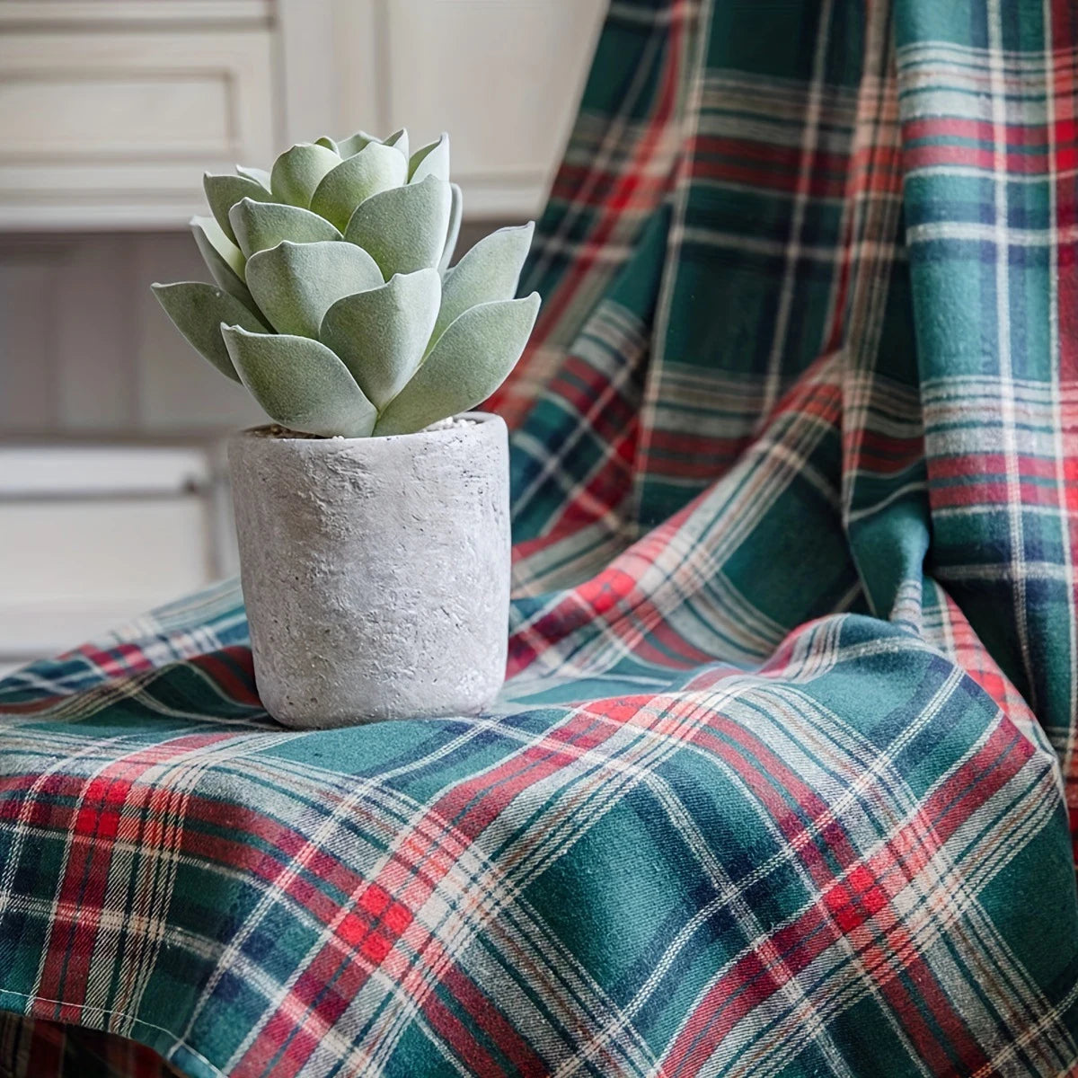 rideaux plaid écossais vert foncé rouge blanc chambre moderne polyester haute opacité tringle