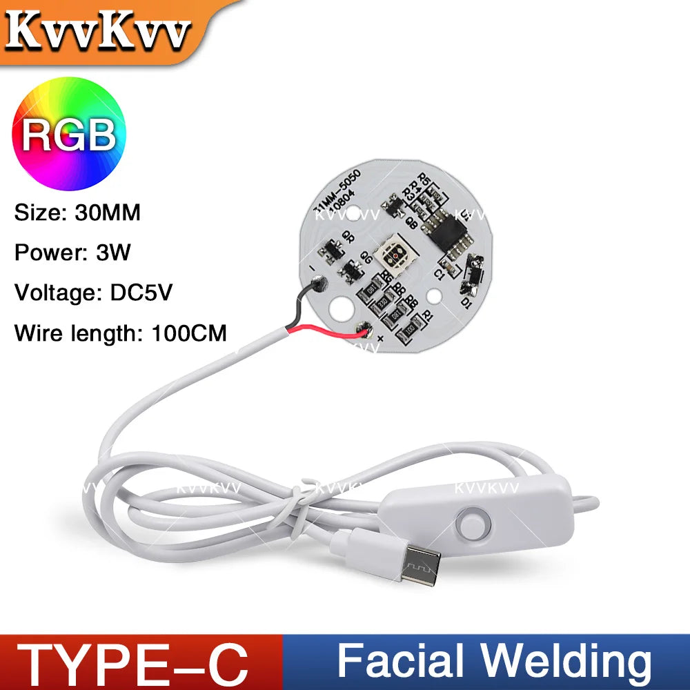module lumineux led blanc circulaire facial welding câble usb type tactile 3w 5v
