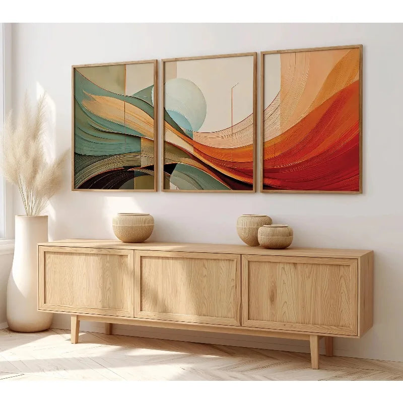 tableaux contemporains abstraits vert beige orange sans cadre moderne decoration intérieure ondulé