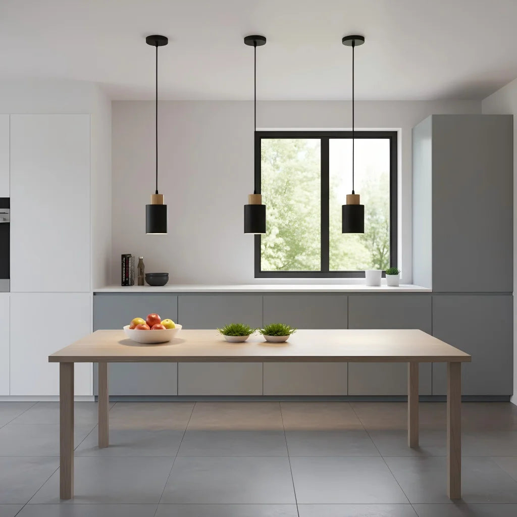 Lampes suspendues modernes minimalistes bois clair blanc noir câble ampoule tension 90 260V flux