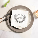 serviettes jetables blanc motif floral calligraphie dorée élégantes mariage anniversaire fêtes variées