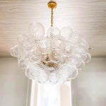 lustre moderne transparent doré ronds striés salon chambre élégant ampoules chaines led