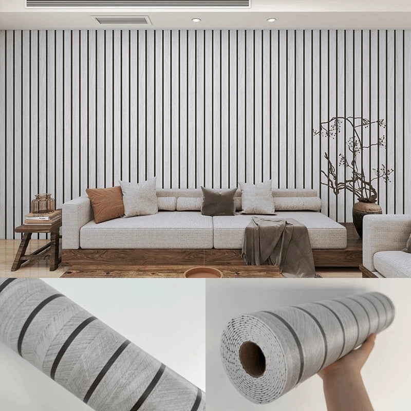 papier peint vinyle moderne rayures noires fond beige autocollant cuisine chambre salon