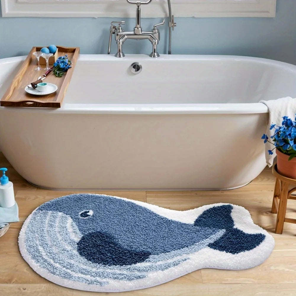 tapis bain bleu marine baleine doux polyester imperméable moderne salon chambre sdb extérieur voyage