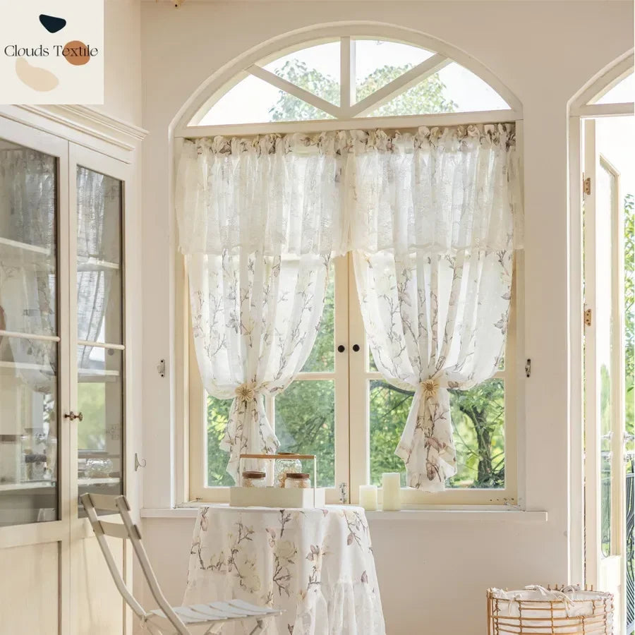 rideau fleur blanc translucide romantique maison inclusion polyester