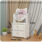 meuble rangement blanc moderne tiroirs miroir rond compartiments cosmétiques