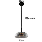 Lampes suspendues modernes transparent doré noir gris abatjour transparent rosace dorée câble suspension LED