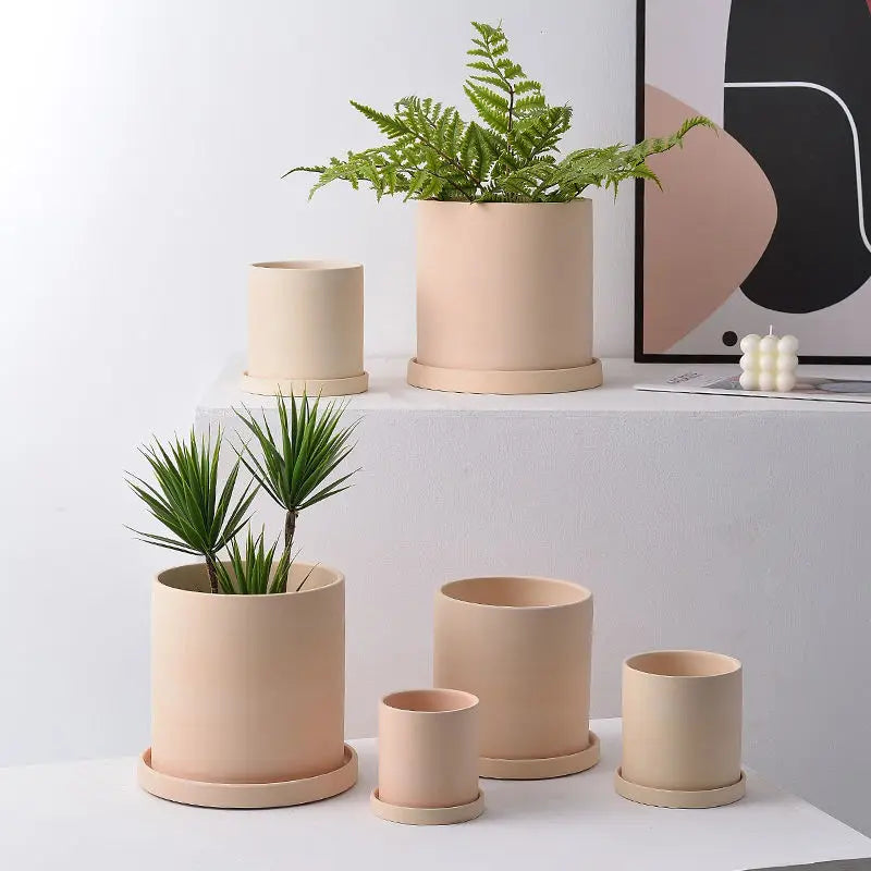 pots fleurs céramique moderne beige uni opaques 11x11x11cm 13x13x13cm 9x9x9cm succulentes