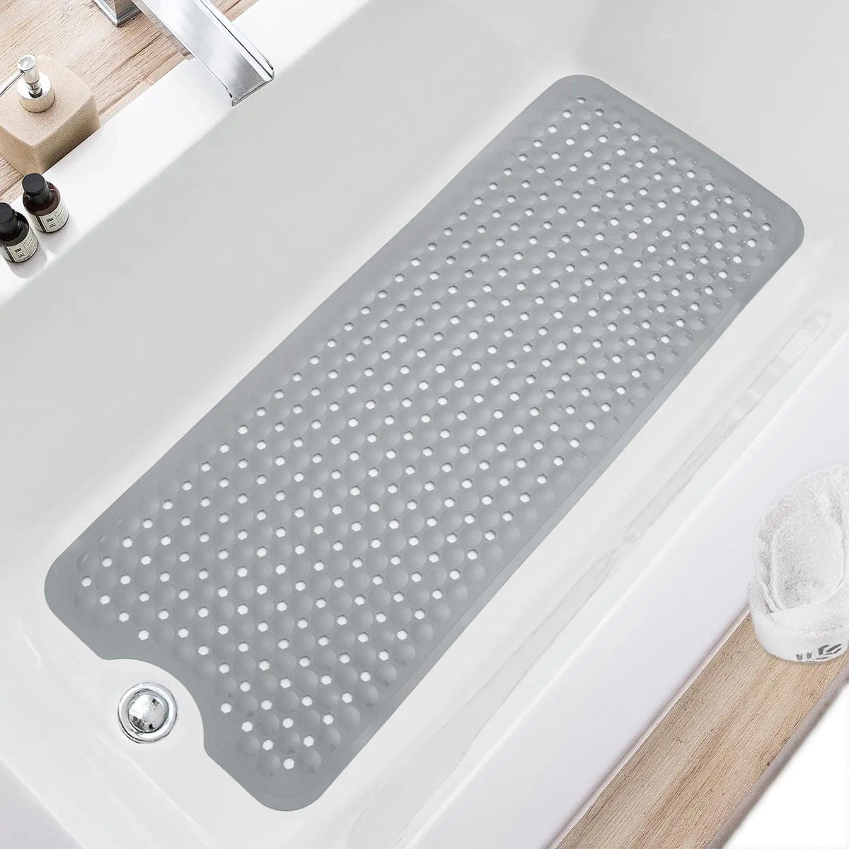 tapis bain antidérapant gris texture bosses moderne salle bain 40x16 succion tasses lavable machine