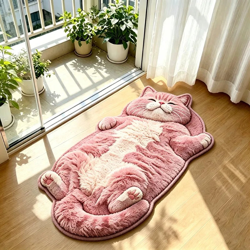 tapis rose clair chat doux pelucheux moderne salon chambre décoration polaire polyester
