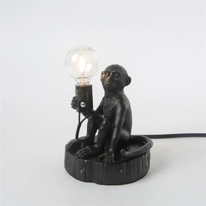 lampe table singe or noir sculpture détaillée animalière chambre enfant décoration maison lumière chaleureuse