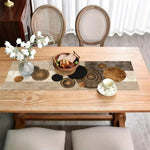 table cuisine moderne lin motifs abstraits beige marron rustique contemporain fermier