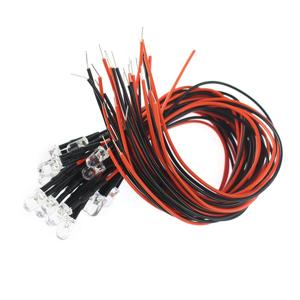 diodes led 12v 5mm câbles colorées rouge blanc bleu vert Jaune transparentes standard