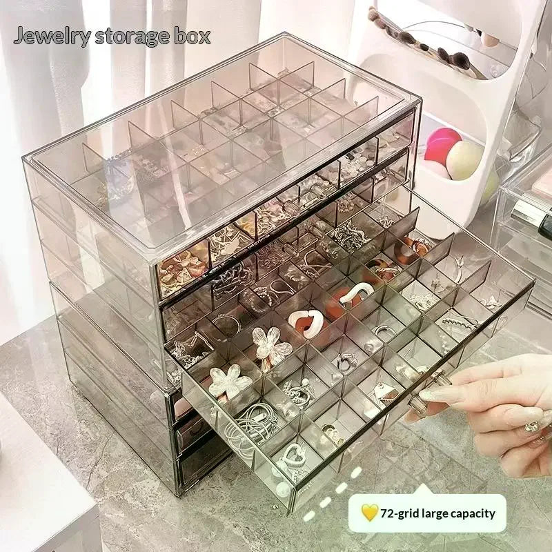 boîte rangement bijoux transparente 72 compartiments poignées métalliques moderne pratique