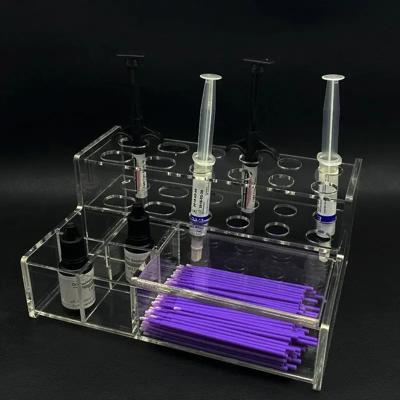 organisateur transparent violet seringues flacons bâtonnets coton moderne utilitaire stockage professionnel cosmétique
