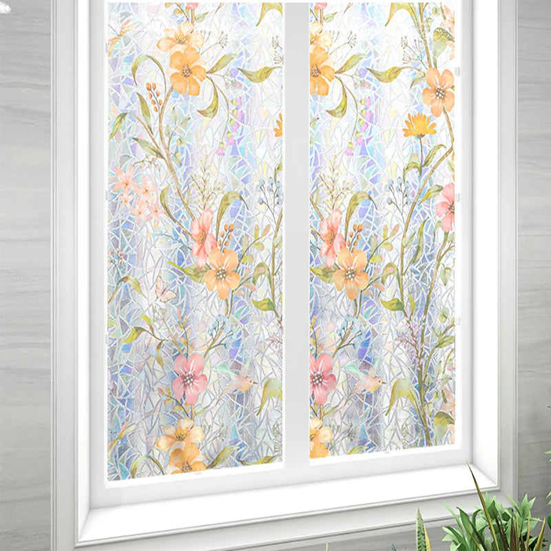 film décoratif fenêtre floral multicolore semi opaque moderne adhésif isolation uv do it yourself