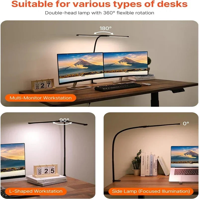lampe moderne noire gooseneck flexible double tête éclairage études commande distance