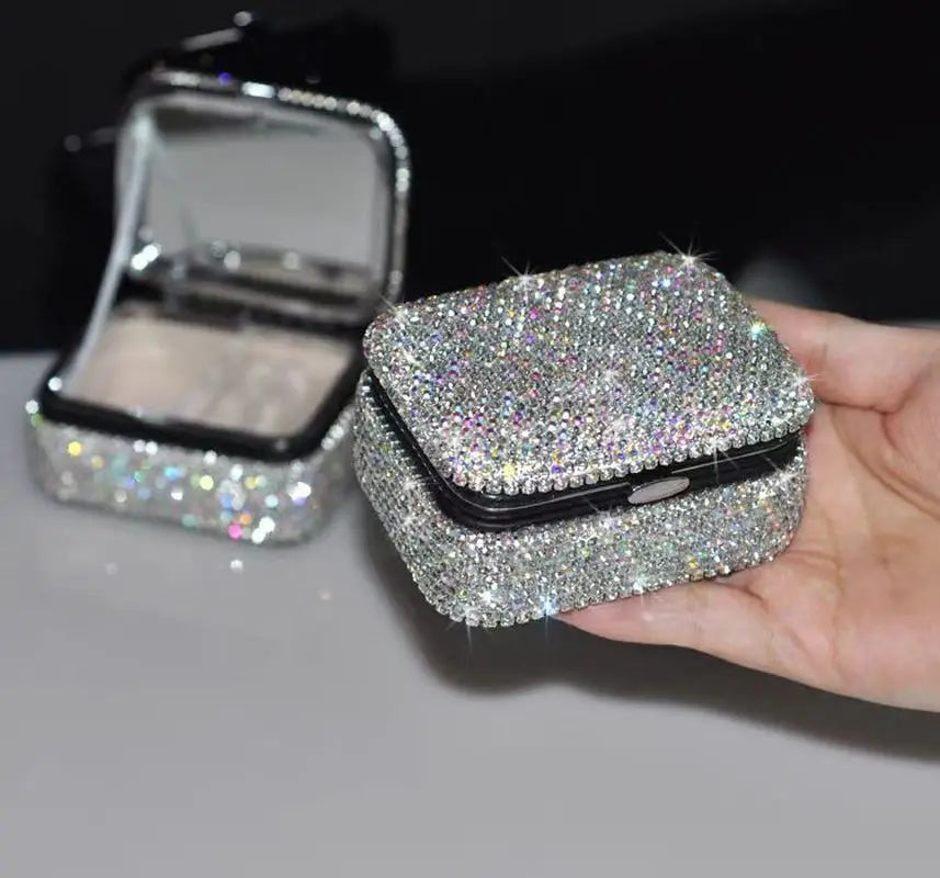 boîte rangement bijoux luxueuse strass argenté doré élégante portable voyage compartiments clicclac