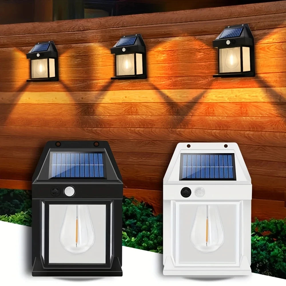 lanternes solaires murales vintage noires LED éclairage extérieur détecteur mouvement modes lumière moderne étanches