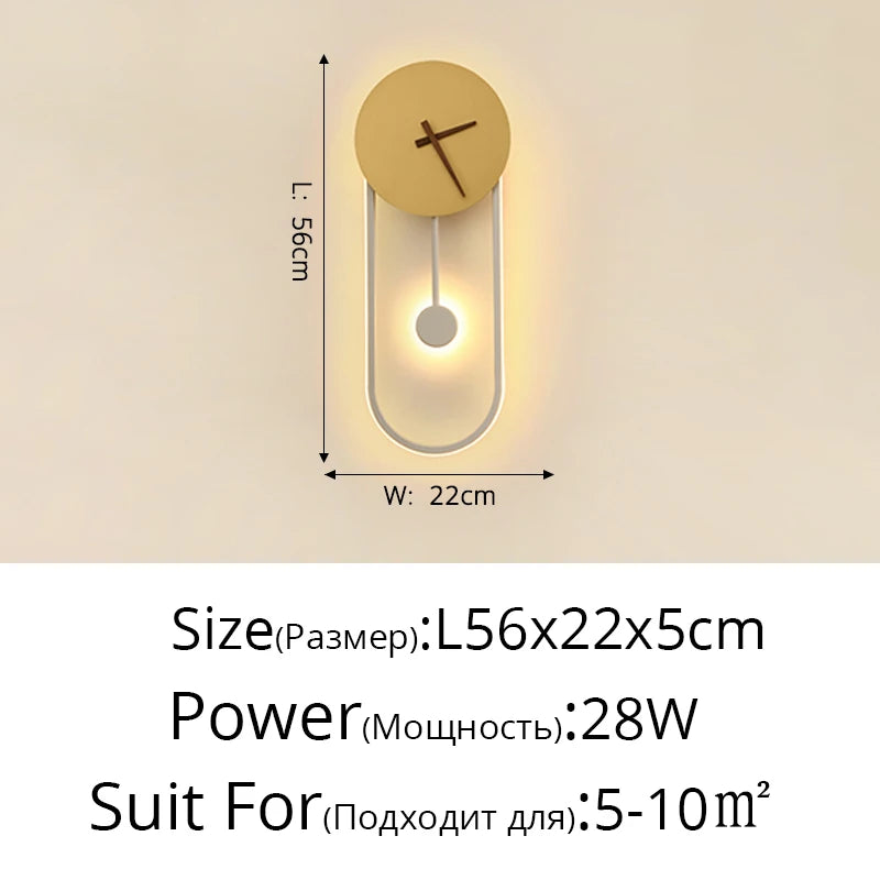 applique murale moderne horloge LED contemporain éclairage quotidien noir doré fixée mur
