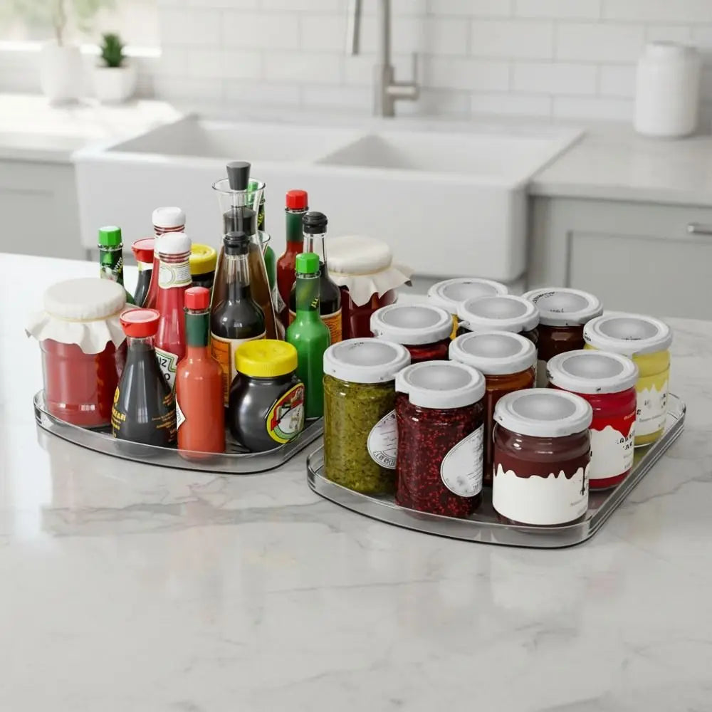 organiseur condiments transparent rotatif 360 degrés moderne plateau ovale cuisine rangement stable