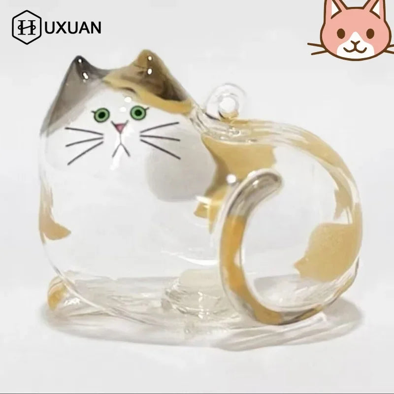 boîte transparente rangement cheveux animaux compagnie figurine chat artisanale anneaux métalliques dorés rayures couleurs